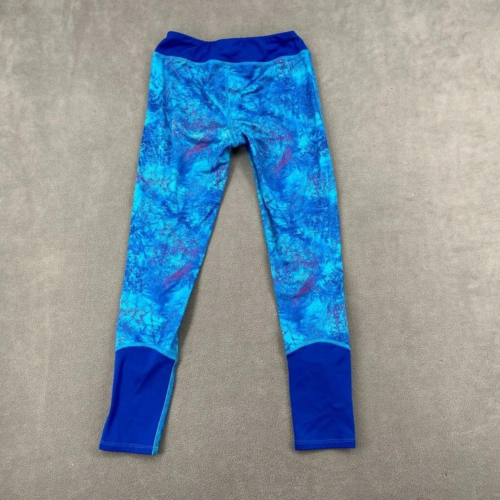 Under Armour Coldgear Leggings Youth Medium Blue Abstract Skinny Leg Athleisure